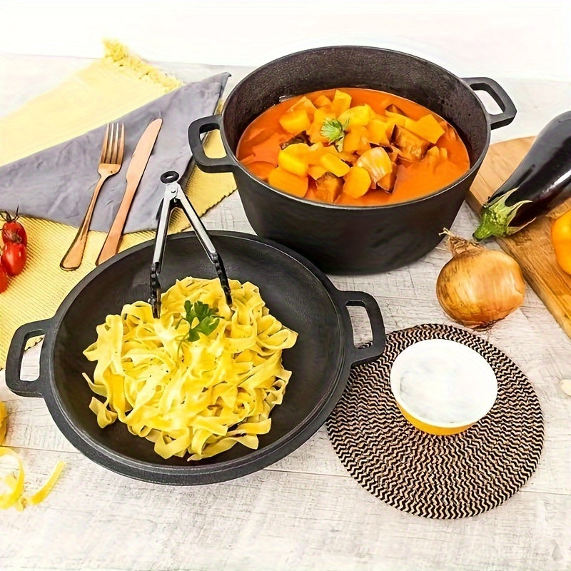 Cast Iron Cookware Set - Includes Barbecue Frying Pan, Stew Pot, and Bag Pot - Uncoated for Authentic Flavor - Ideal for Outdoor and Kitchen Use