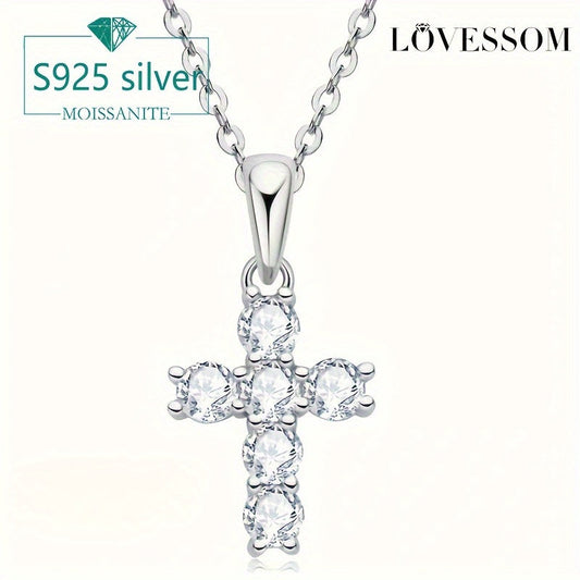 This 925 Sterling Silver Moissanite Cross Pendant Necklace exudes vintage elegance with a touch of sophistication. With 0.6 carats of sparkling Moissanite stones and 18K plated accents, this versatile piece is perfect for all seasons. Ideal for daily