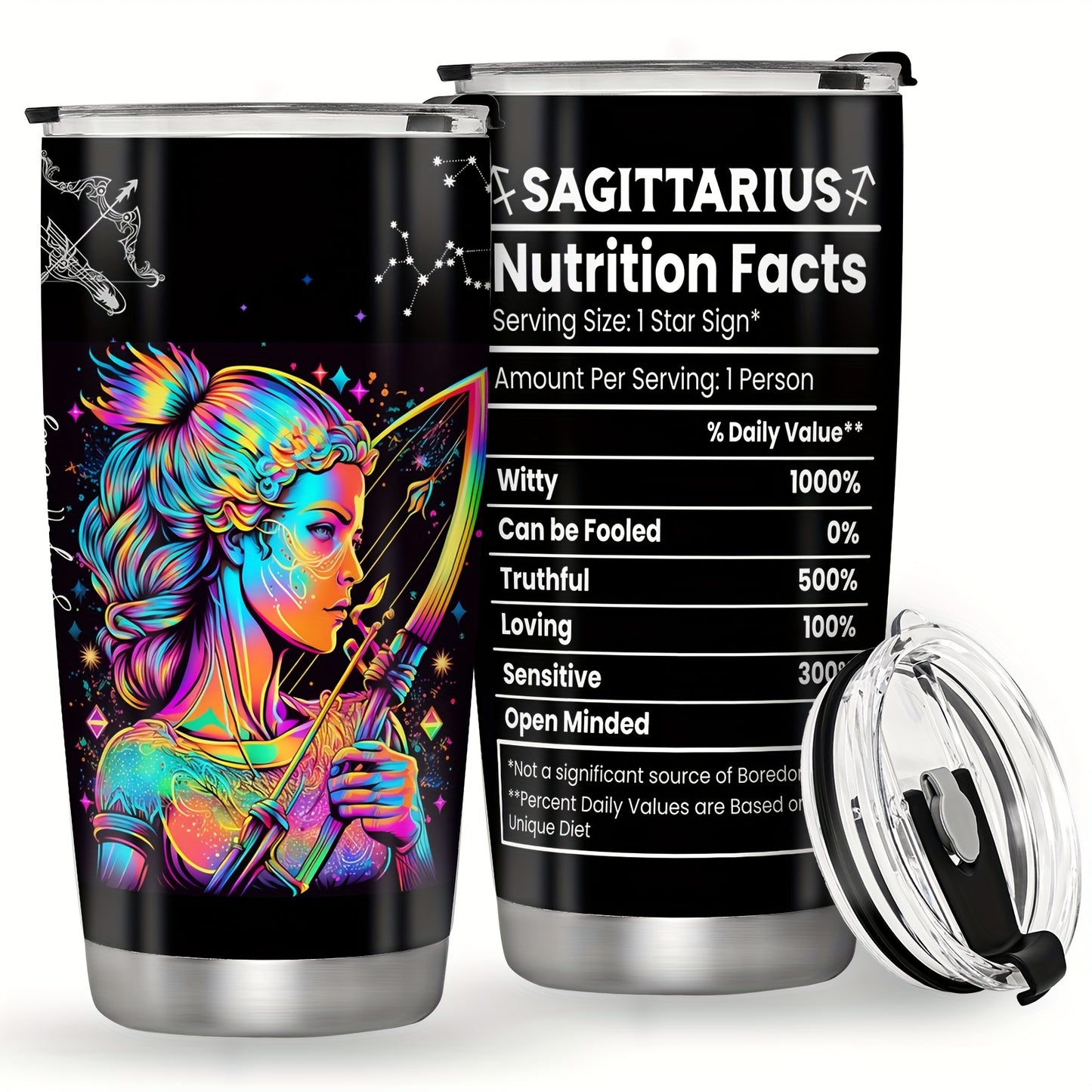 20oz Stainless Steel Zodiac Tumbler - Personalized Constellation Coffee Cup with Horoscope Designs. Leak proof, double wall vacuum insulated with BPA free lid. Ideal for outdoor activities. Perfect gift for various occasions. Machine washable. Leo