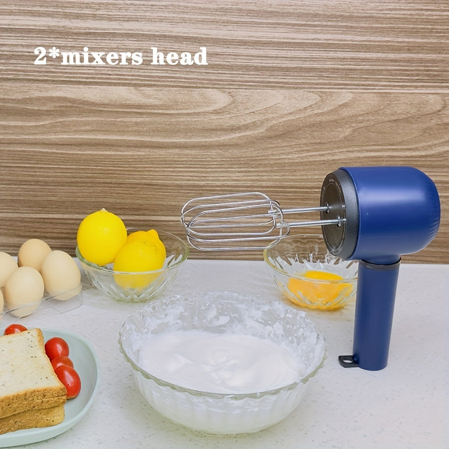 Cordless Electric Hand Mixer with USB Rechargeable Feature - Dual Whisk Heads, Stainless Steel Construction, 1200mAh Battery Ideal for Mixing Cookies, Brownies, Dough, and Stir-fry