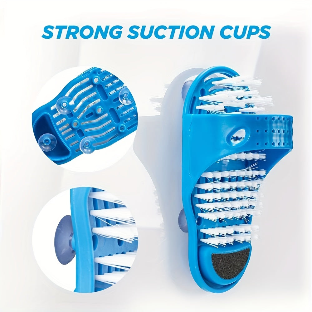 Foot washing brush with suction cup, removes dead skin and massages foot.