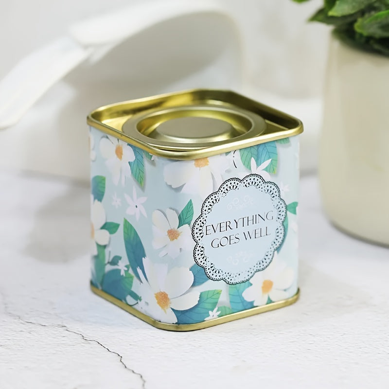 Decorative Floral Tea Storage Tin with Airtight Lid - Metal Canister for Sealing Tea Leaves, Safe for Food Contact, Square Tea Chest