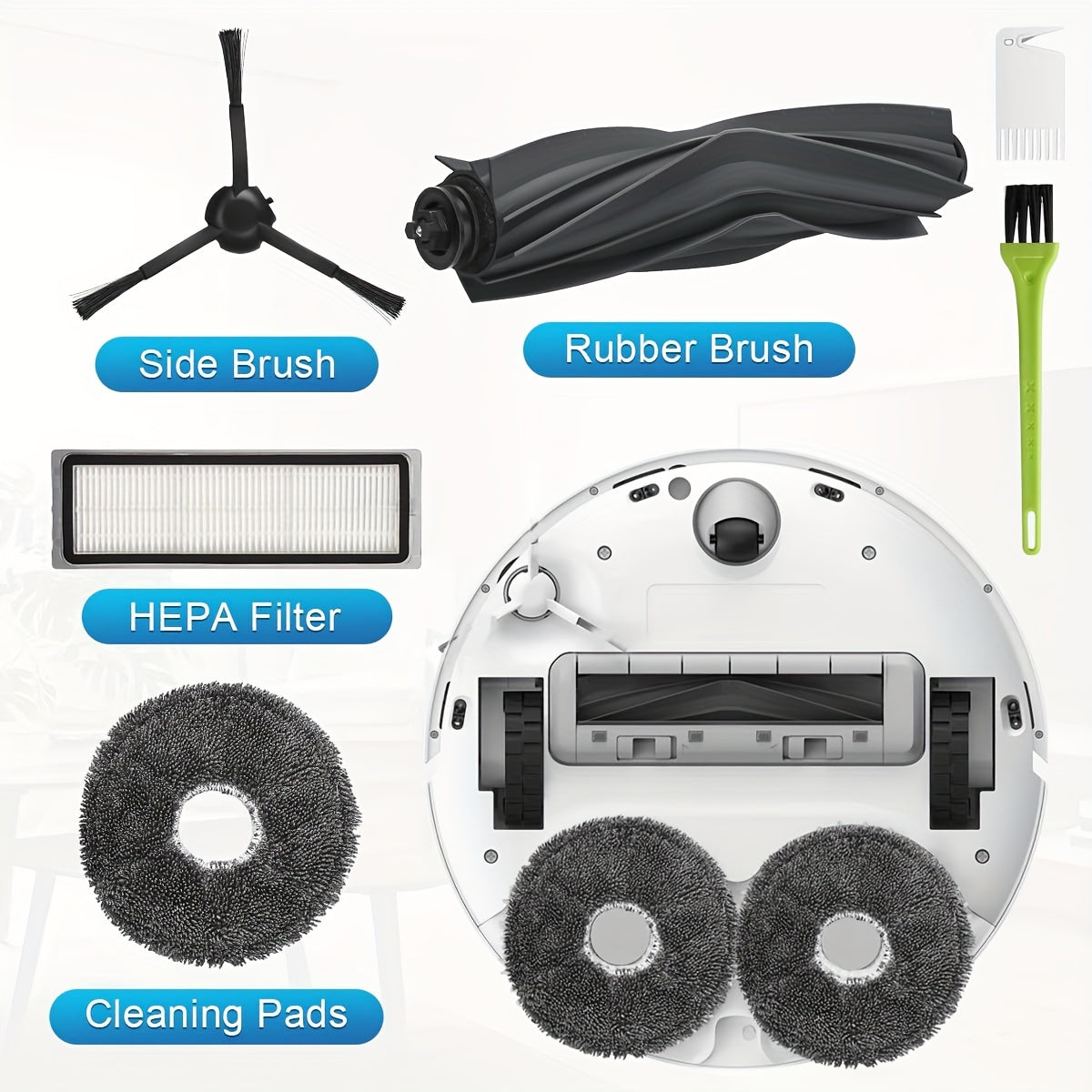 Replacement parts set for Dreame L10s Ultra/L10 Ultra/L10s Pro robot vacuum cleaner, includes 2 main brushes, 4 HEPA filters, 8 side brushes, and 8 mop pads.