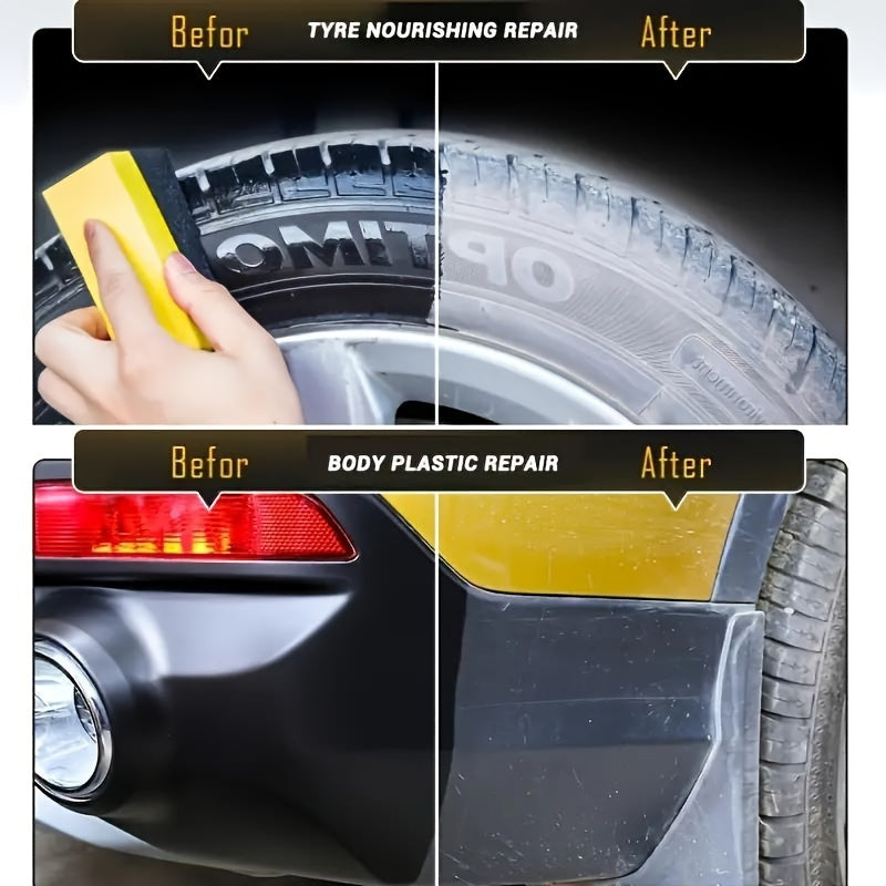 Long-lasting tire gloss enhancer with premium protection wax for a durable shine and anti-aging maintenance.