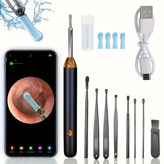 Ear wax removal kit with 8 pieces including tools with camera and light, along with 6 ear spoons.