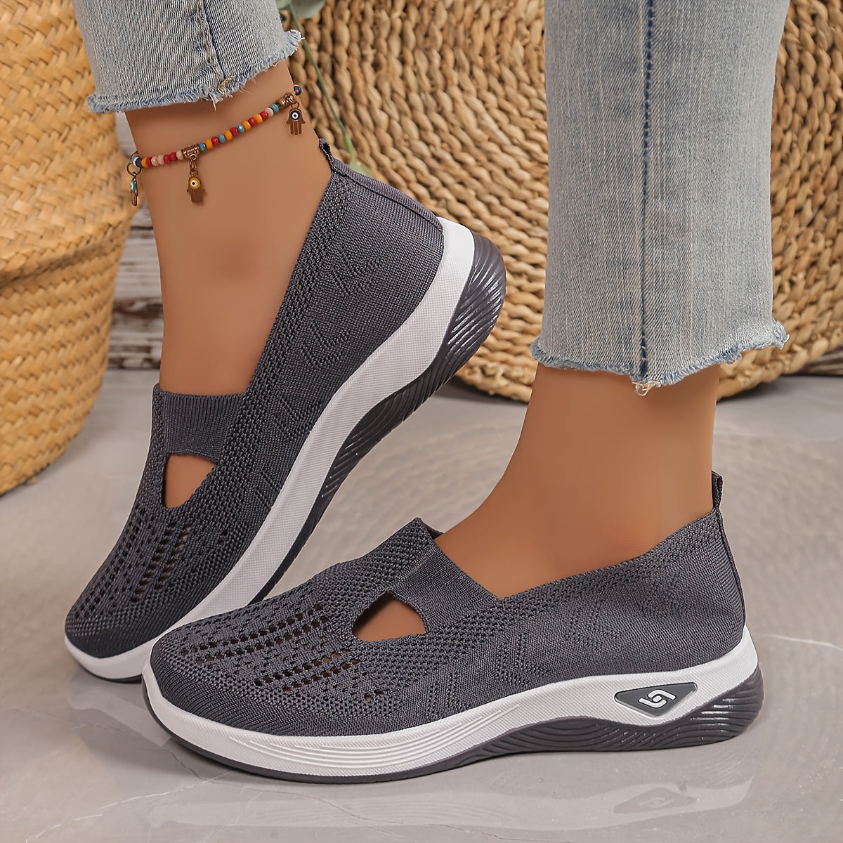 Women's casual fashion sneakers with solid color, breathable fabric upper, comfortable TPU sole, low top pull-on plain toe, for spring season.