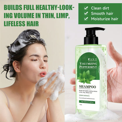 500ml Peppermint Volumizing Shampoo with Biotin Blend - Deep cleansing and strengthening for all hair types, with plant-based squalane.