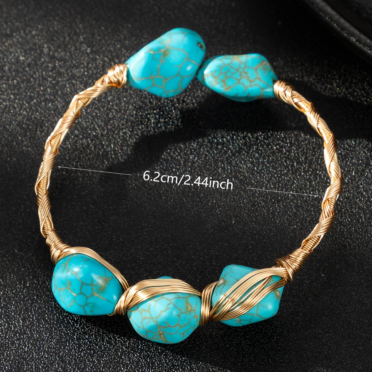 One piece of an exquisite handcrafted copper turquoise bracelet in a bohemian style, featuring a natural stone and adjustable size. Perfect for daily wear and gift-giving, this bracelet is made without any mosaic material.