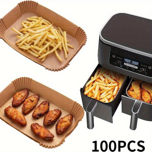 Set of 100 Air Fryer Disposable Liners made from Food Grade Parchment Paper for Different Models, Essential for Healthy Cooking in the Kitchen. Includes Air Fryer Liners and Faux Leather Paper for your Kitchen Needs.