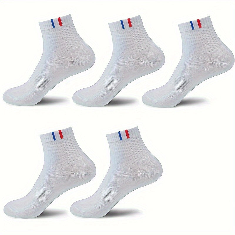 Men's Solid Sport Crew Socks, 5 pairs, breathable and comfortable for all seasons.