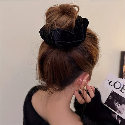 Velvet Scrunchies set of 4 in beige, brown & black, for comfortable and stylish hairstyles.