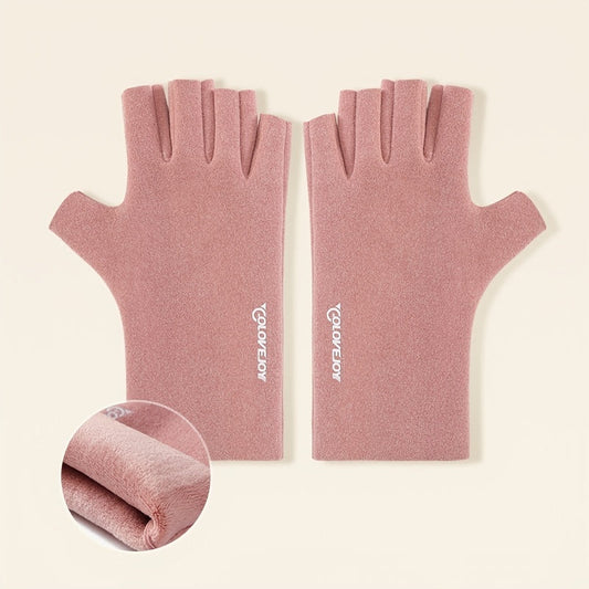 Long Velvet Fingerless Gloves - Windproof, Warm, Touch Screen Compatible