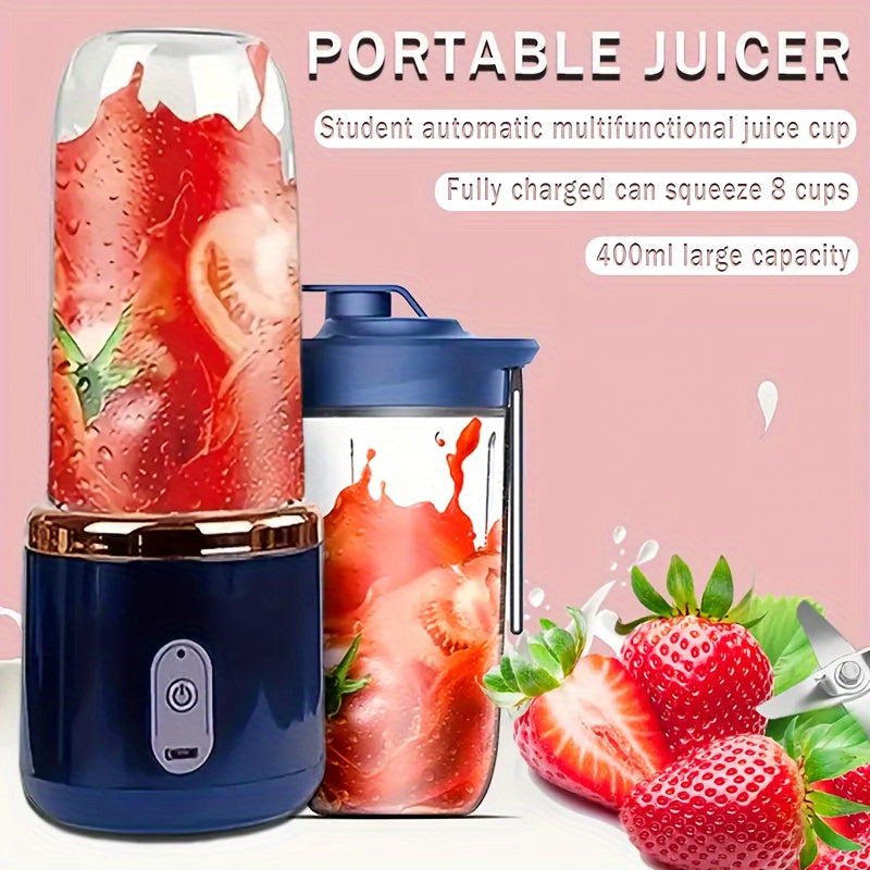 Travel-friendly USB rechargeable juicer cup with dual-chamber design, versatile blender perfect for smoothies and shakes at home or on the go.