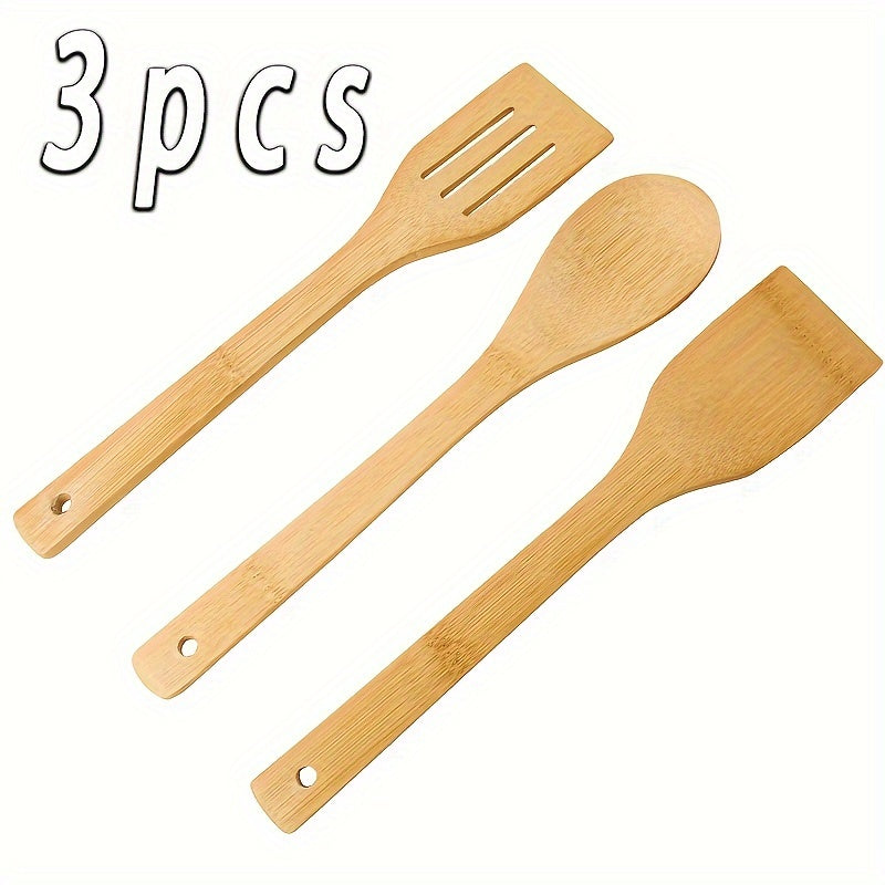 Ecobamboo Kitchen Utensil Set - Includes 3 Pieces: Cooking Spoon, Slotted Spoon, and Spatula - Made of Food-Grade Materials - Non-Electric Tools Perfect for Christmas, Halloween, Thanksgiving