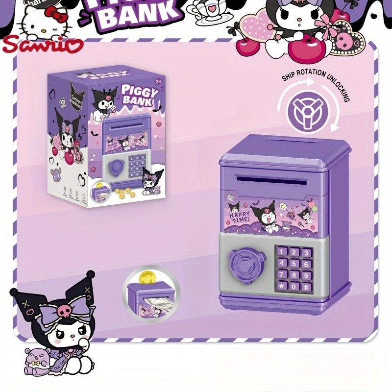 The Sanrio Mini Password Coin Bank is a high-value jar for coins and banknotes, featuring a cute cartoon design of Curly Melody with an educational self-aware password lock.