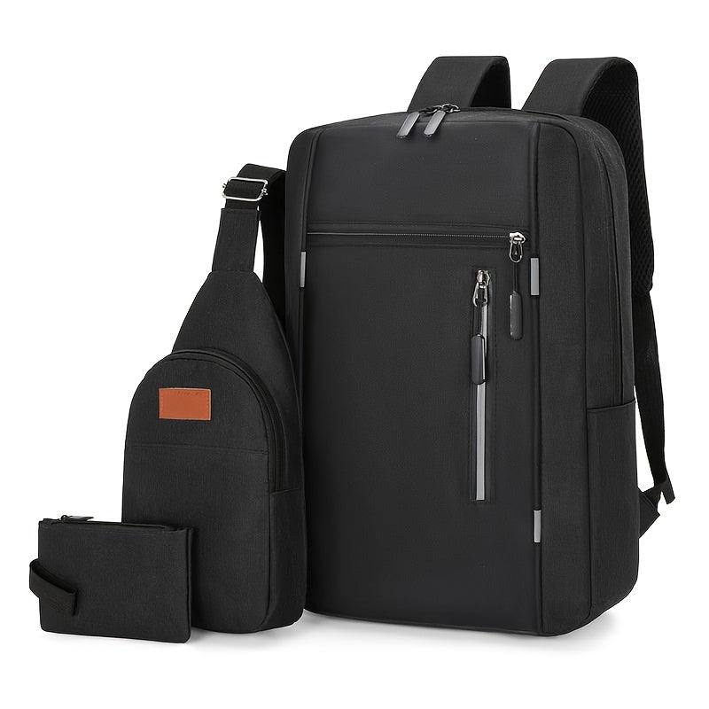 Stylish laptop backpack for Valentine's Day ideal for daily commuting and business. Includes three-piece set with large storage capacity for books and waterproof, durable design for travel.