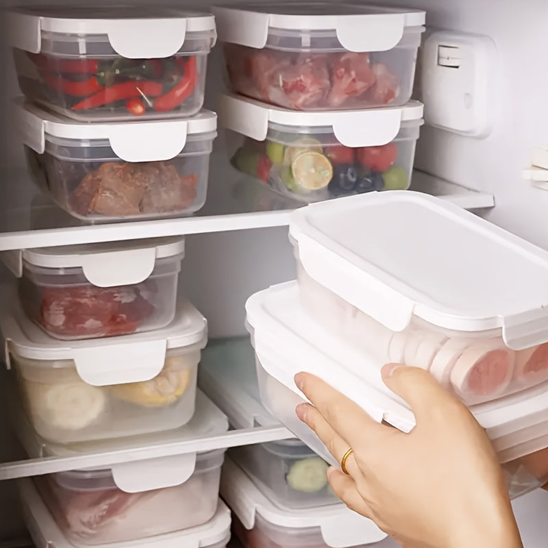 Stackable and leak-proof food storage containers — 10 pieces of 850mL/1400mL refrigerator fresh-keeping boxes. Ideal for kitchen, refrigerator, and outdoor food storage. These sealed, microwaveable fresh-keeping boxes are a convenient solution for