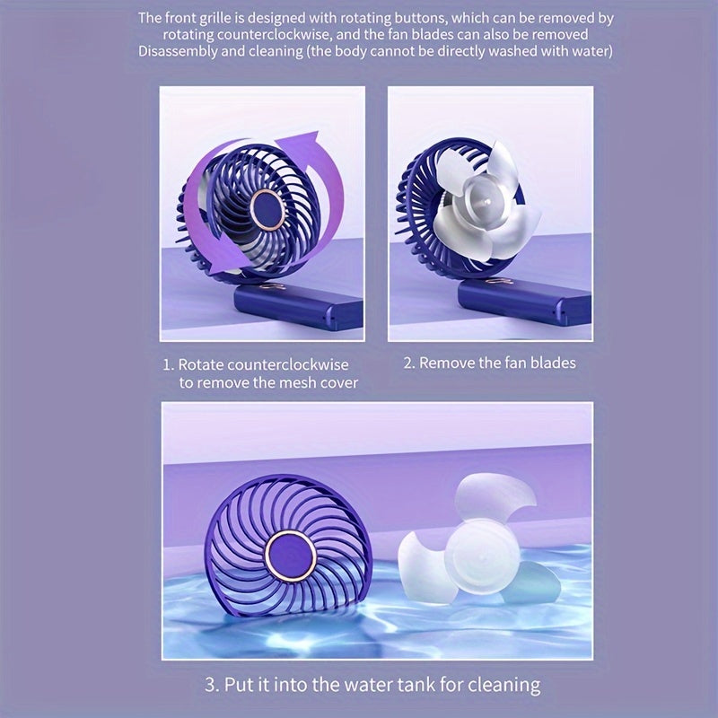 Compact and portable, the 1PC Handheld Convenient Fan offers a silent 5-speed wind with turbo tilt fan blade. Its 90° folding design makes it easy to carry and store, perfect for travel, outdoor activities, and use in the office. This USB rechargeable