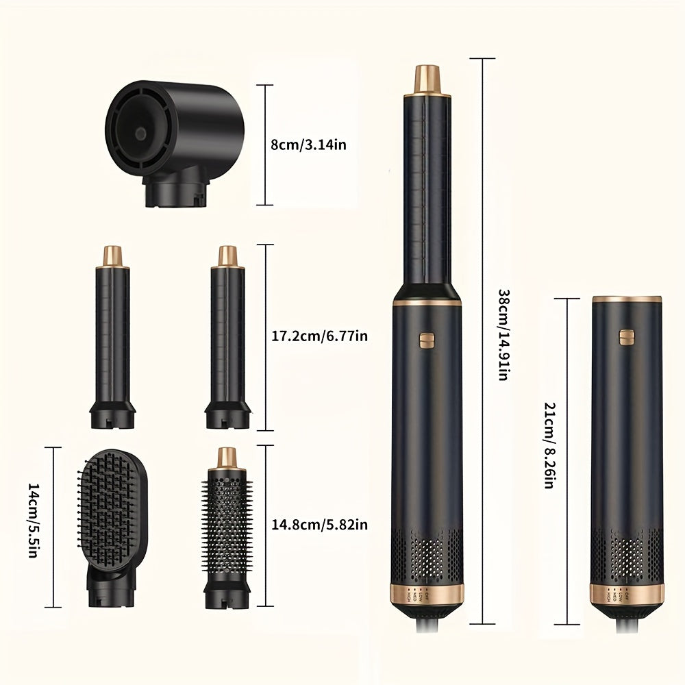 Multifunctional 5-in-1 Hot Air Styling Brush Set with Automatic Left & Right Curling Iron, Straight Hair Brush, Blow Dryer - 220V European Plug.