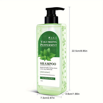 500ml Peppermint Volumizing Shampoo with Biotin Blend - Deep cleansing and strengthening for all hair types, with plant-based squalane.