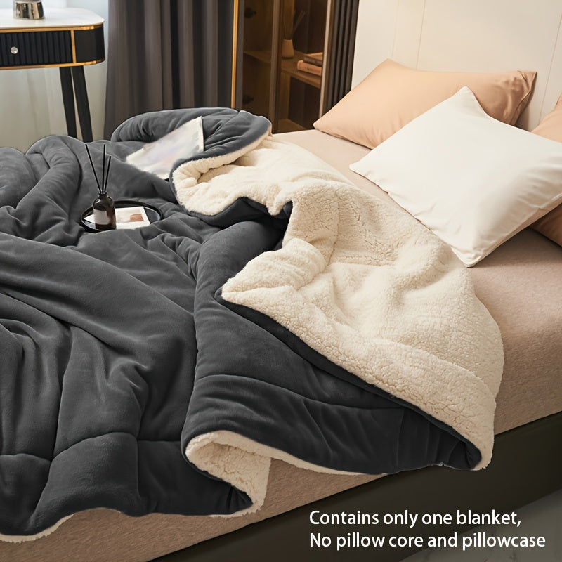 Double-layer Milk Velvet Lamb Press Line Blanket in a simple dark gray color, perfect for leisure and relaxation.