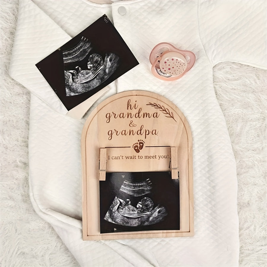 Elegant Wooden Ultrasound Photo Frame - Dual-Sided Keepsake for Kids, Ideal Present for Parents & Grandparents, Comes with Birth Footprint Announcement Kit