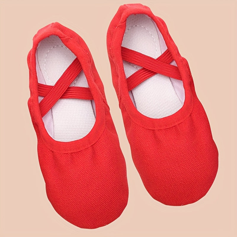 Girls' ballet dance shoes suitable for all seasons with breathable material, non-slip sole, and elastic closure. Perfect for yoga, gymnastics, and various sports activities.