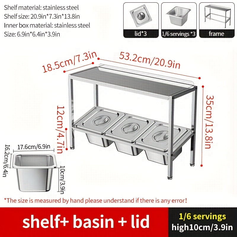 Durable Stainless Steel 3-Tier Kitchen Organizer with Lids - Ideal for Storing Spices, Fruits, and More | Efficient Countertop Storage Solution