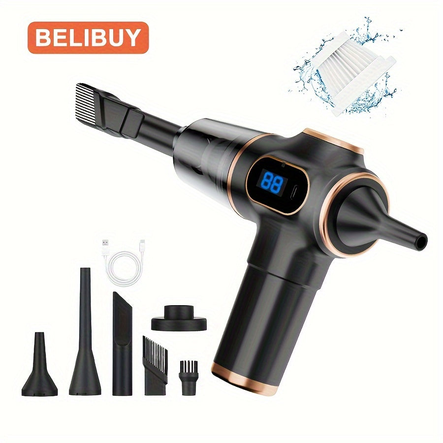 BELIBUY Wireless Handheld Vacuum Cleaner with USB charging, 3.2KPa suction, and multiple attachments - ideal for car, office, and home use.