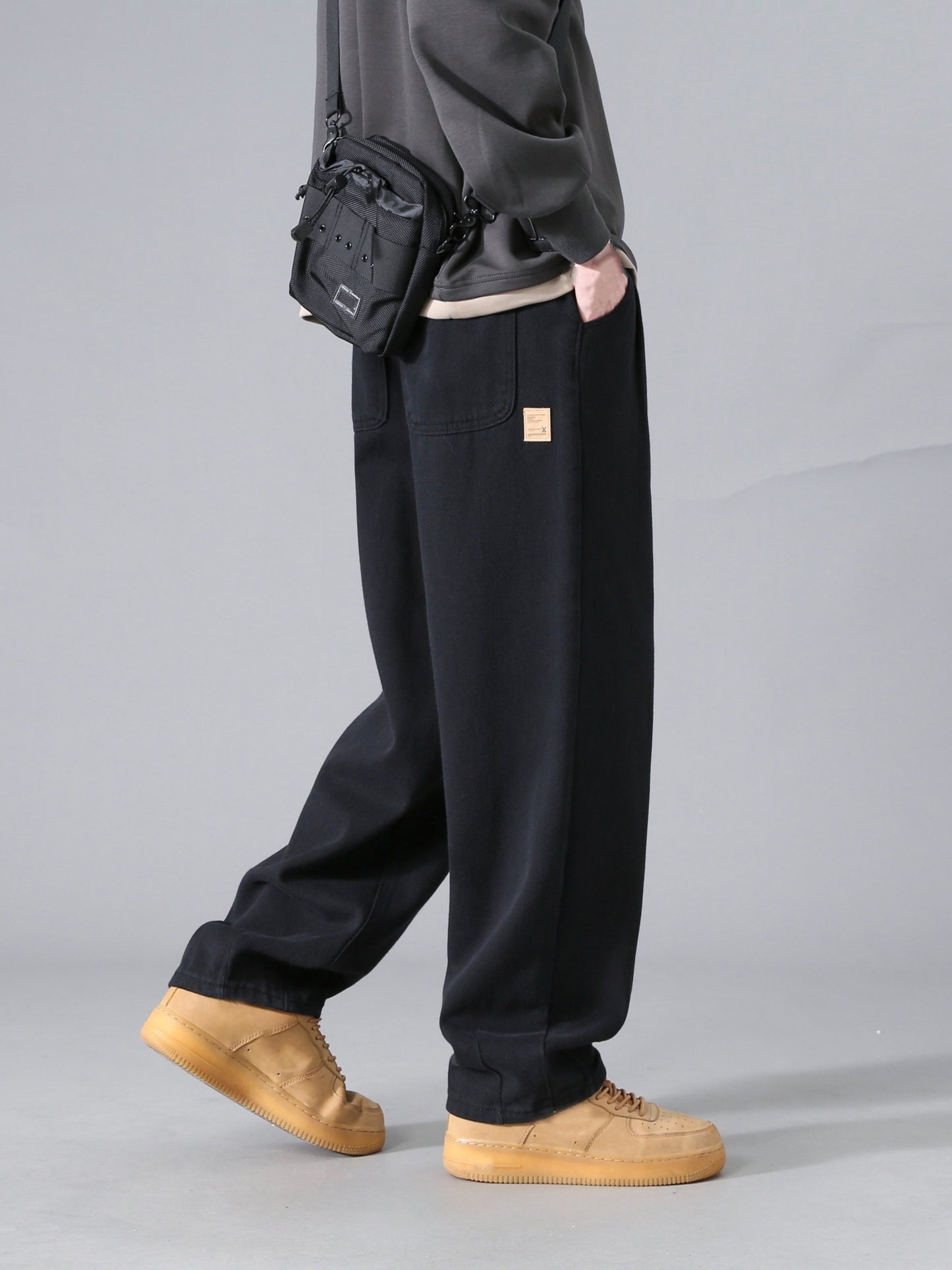 Men's Vintage-Inspired Cotton Cargo Pants - Casual, Wide-leg with Drawstring, Ideal for Spring/Fall/Winter