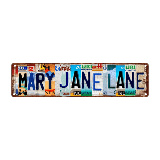 1 piece of the Mary Jane Lane Metal Tin Sign, measuring 15.75 inches by 3.94 inches (40x10cm). This novelty street sign is perfect for home, room, wall, restaurant, bar, cafe, garage, or farmhouse decor. It also makes a great Easter, Halloween, or