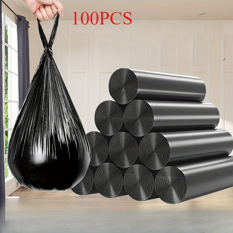 100 pieces of extra thick black trash bags with handles are designed to be durable and leak-proof, making them ideal for use in the kitchen, pet waste disposal, yard cleanup, and more. These garbage bags are perfect for use in homes, dorms, and