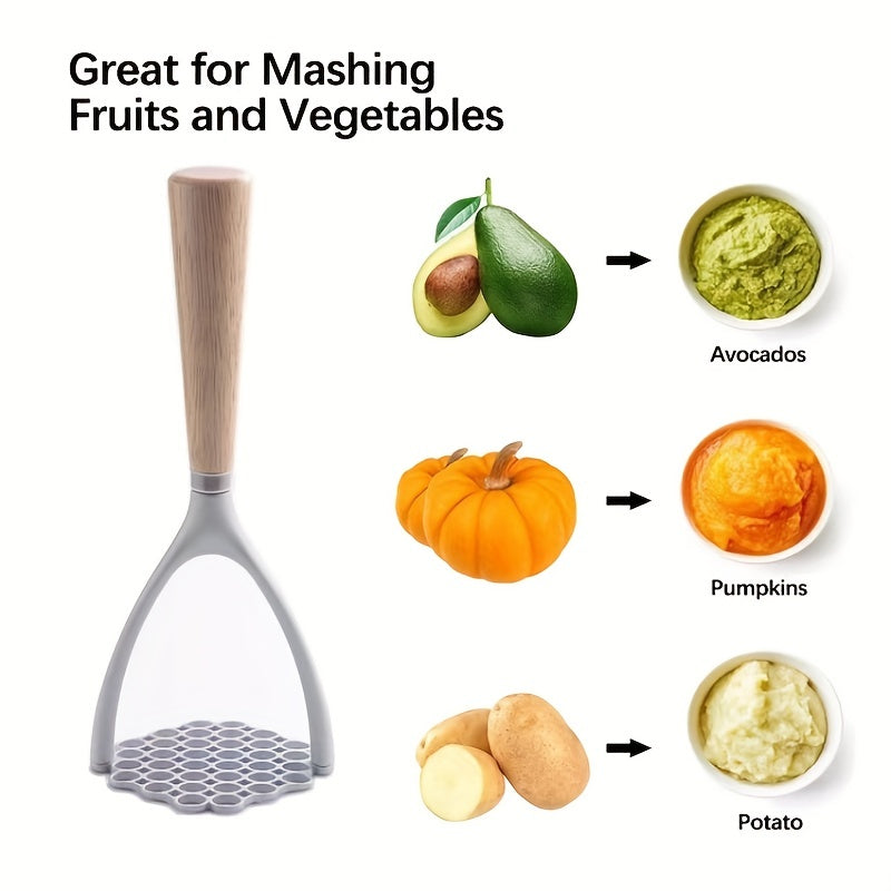 [Bestseller] High-Quality Potato Masher made from Premium Aluminum Alloy with Wooden Handle - Sturdy Kitchen Utensil for Flawless Mashed Potatoes & Pumpkins, Easy-to-Hold Grip