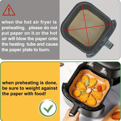 50-Piece Set of Air Fryer Disposable Paper Liners: Choose from Round or Square Shape, Oil-proof and Waterproof for Hassle-free Baking, Microwaving, and Oven Use