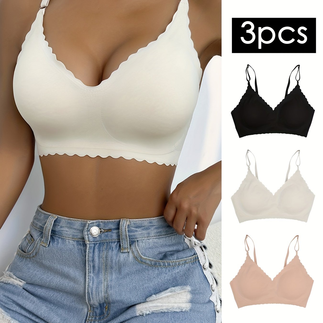 Set of 3 seamless wireless bralettes, comfortable and breathable, ideal for women's lingerie and underwear