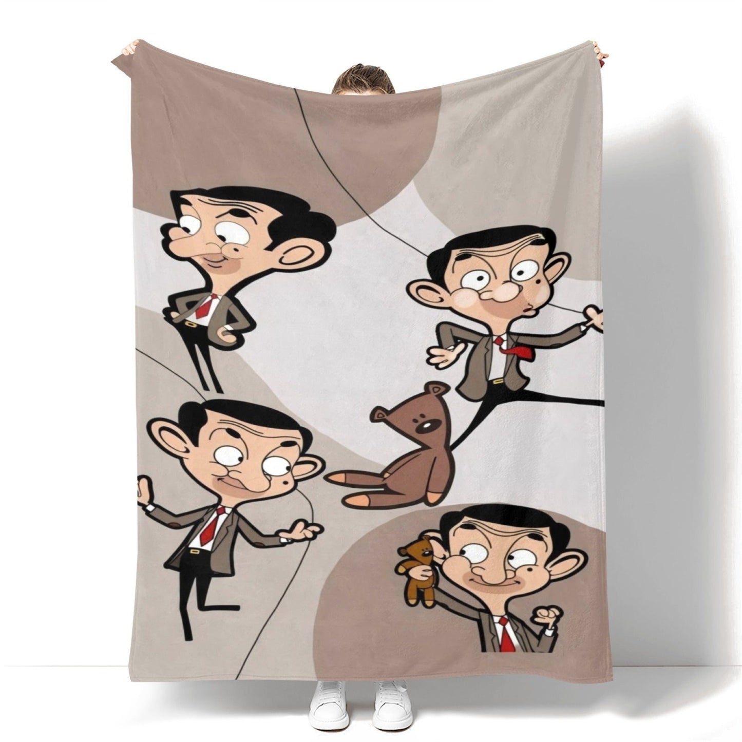 Soft Flannel Throw Blanket featuring Mr. Bean & Friends - Perfect for All Seasons, Durable and Reversible - Great for Sofa, Office, Bed, Camping, and Travel - Adorable Cartoon Design in Various Colors, Easy to Clean in the Washing Machine