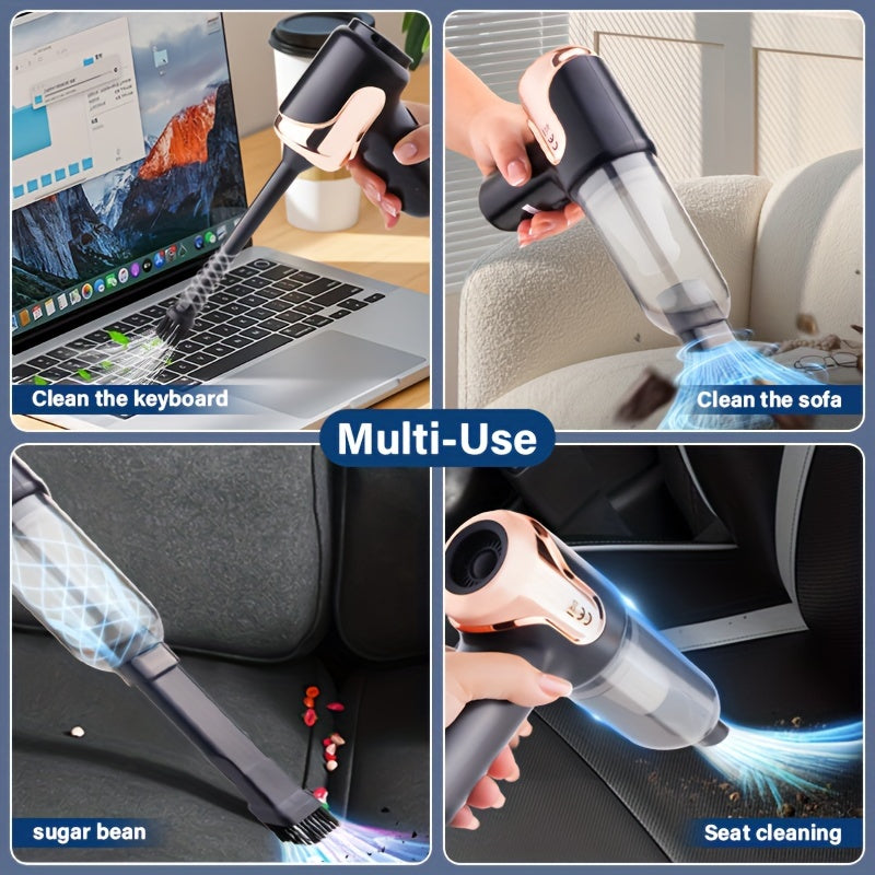 A powerful 3-in-1 wireless vacuum cleaner suitable for cars and homes. Longer battery life, can suck, pump, and blow air, comes with accessories for dust and pet hair removal. Ideal for