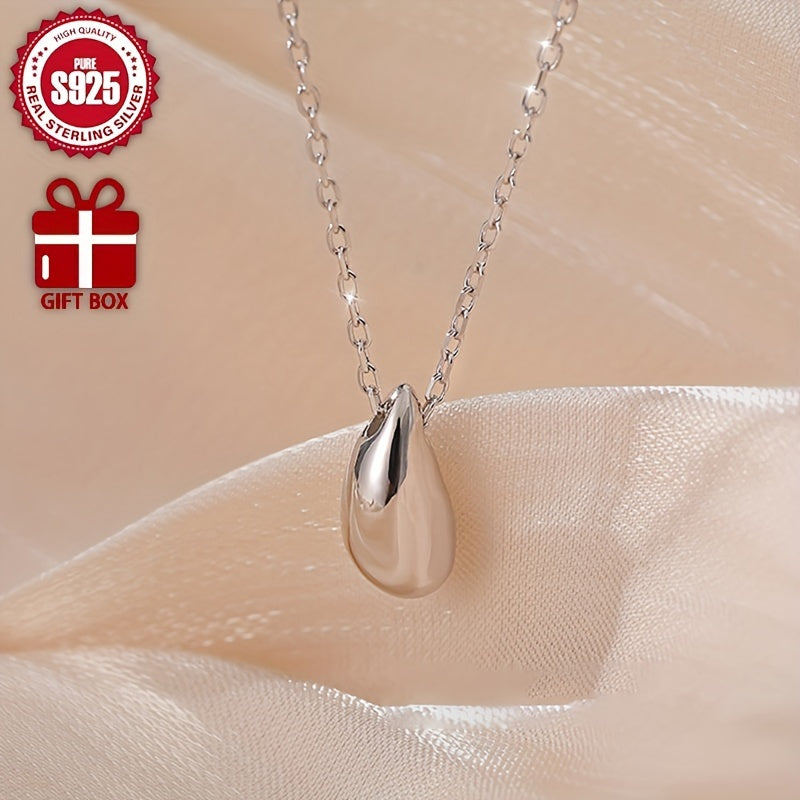 Exquisite teardrop pendant necklace made from high-quality 925 sterling silver with 18K golden plating. Hypoallergenic and designed to be gentle on skin. Comes with a stylish clavicle chain and a gift box. Perfect for everyday wear and special occasions.