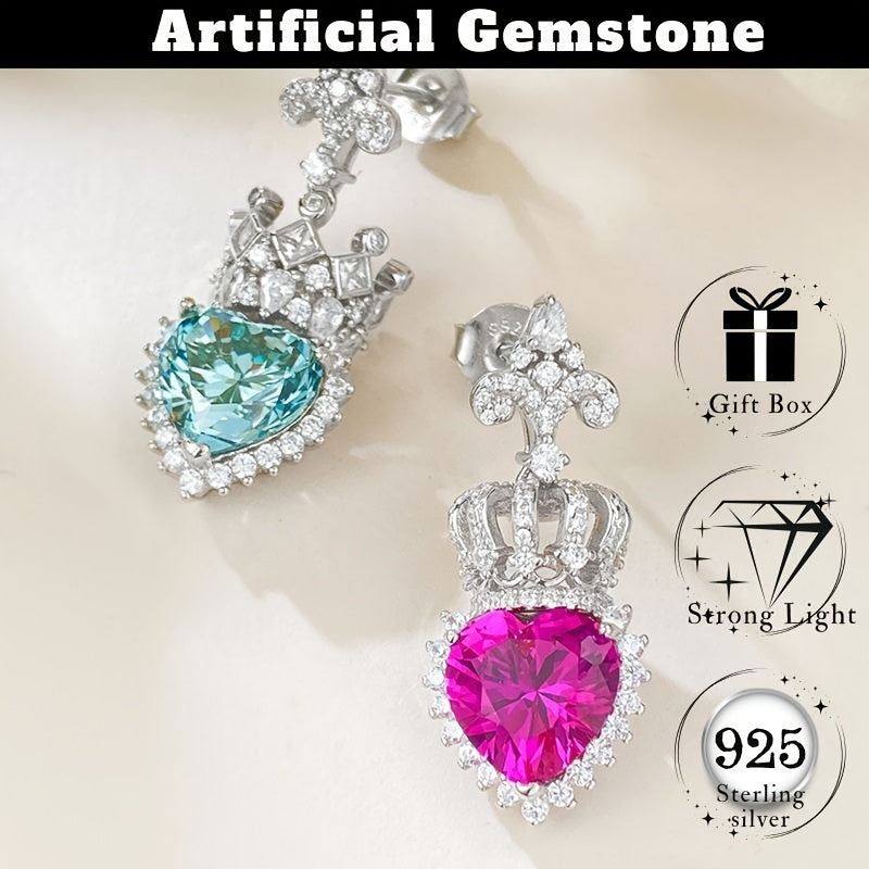 Beautiful Heart-Shaped Crown Stud Earrings crafted from 925 Sterling Silver, in a striking Red & Green contrast. Adorned with high-quality carbon rhinestones, these earrings are hypoallergenic and nickel-free, making them ideal for any occasion, from