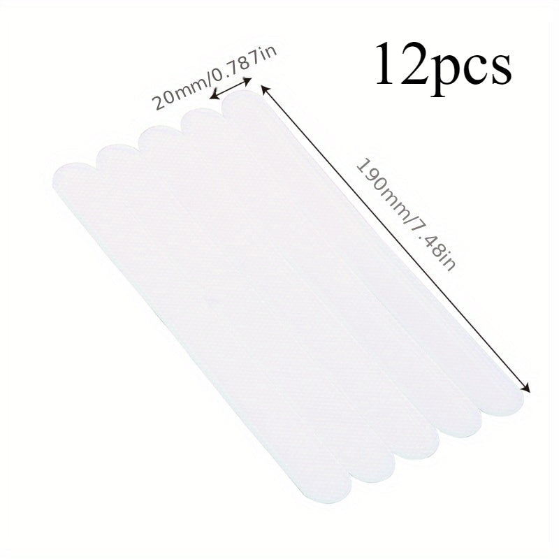 Set of 12 Non-Slip Bathroom Mats for Safety, PVC Grip Stickers measuring 20.32x2.03cm, Textured Shower and Flooring Tape Pads in Brown, Gray, White - Simple Application for Improved Home Safety