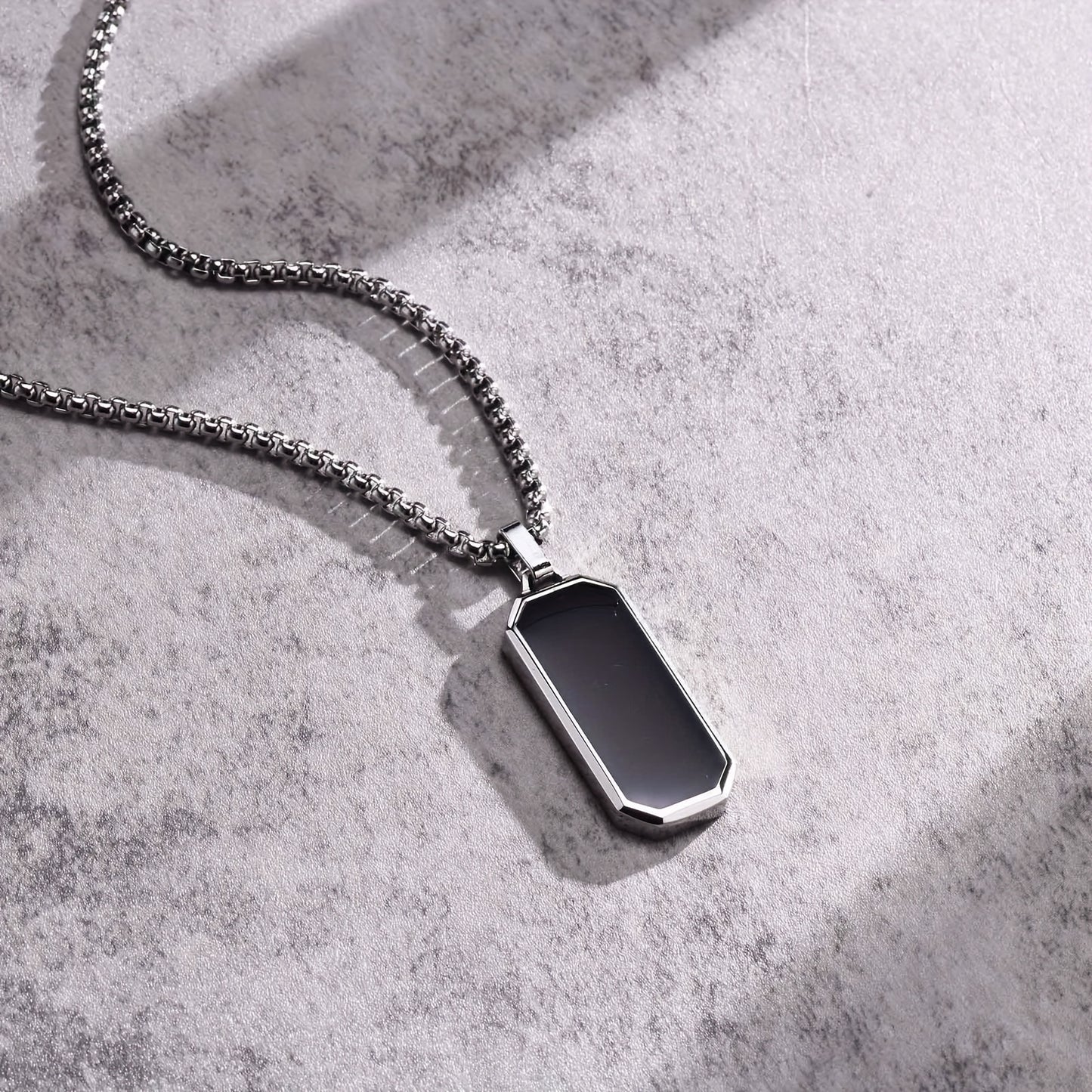 Stylish Men's Stainless Steel Necklace with Black Enamel Pendant - Durable and Ideal Gift for Him