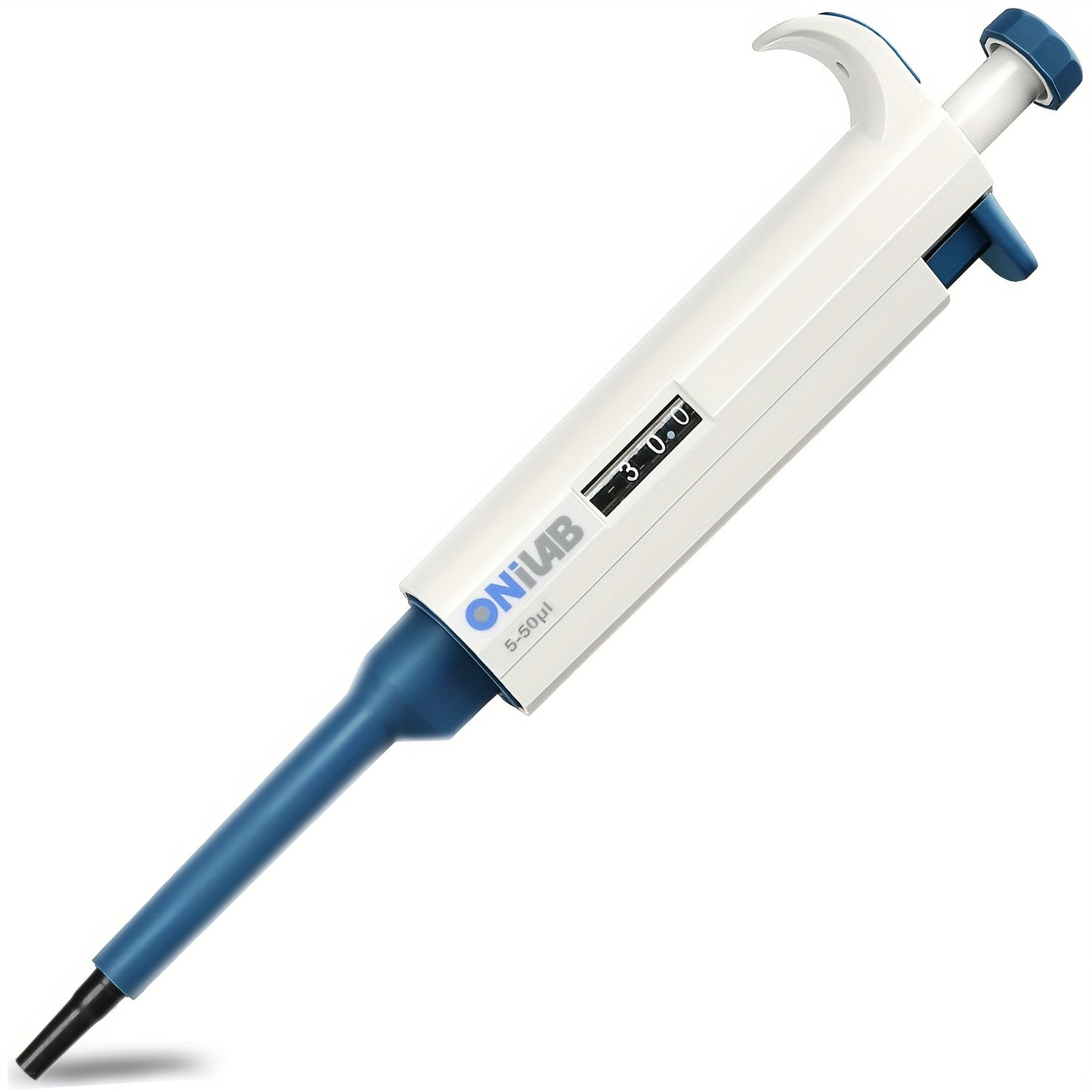 High-Precision ONiLAB Micropipette, adjustable 0.1ul-10ml, autoclavable, with ergonomic grip and storage holder.