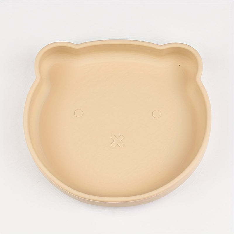 Cartoon Bear Shaped Learning Plate for Kids, Divided Compartment Plate, Easy to Clean, Made of Food Grade Silicone Material, BPA-free with Suction Cup for Stability