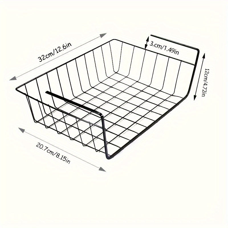 Black Cast Iron Kitchen Cabinet Organizer with Towel Holder - Hanging Basket Shelf for Open Storage, Space-Saving Tiered Storage Rack, No Electricity or Batteries Required