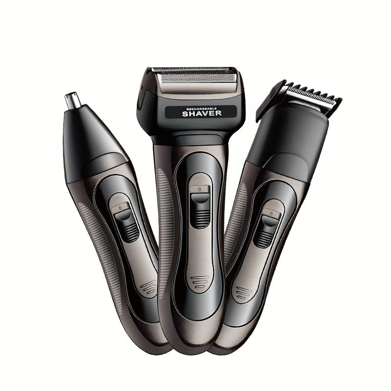 1pc Professional Multi-Function Electric Razor for Men, USB Rechargeable, Dual Blade, Stainless Steel, Nose Hair Trimmer, Precision Head, 30-45min Long-Lasting, No Water Wash, 1200mAh