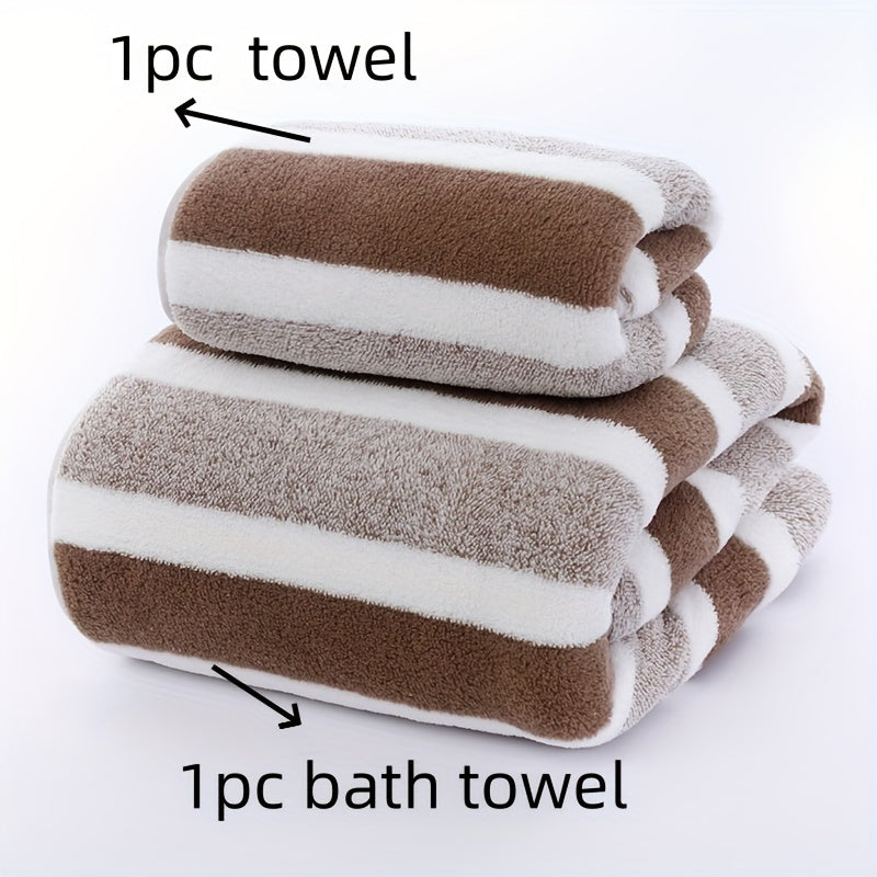 Soft and absorbent striped bath and hair towel set for spring and summer.