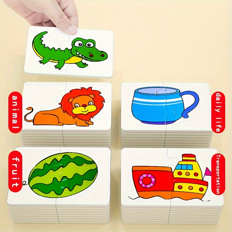 Early Learning Matching Puzzle Cards for Ages 1-4 - Colorful Intelligence Toy in Red/Green/Blue/Yellow.