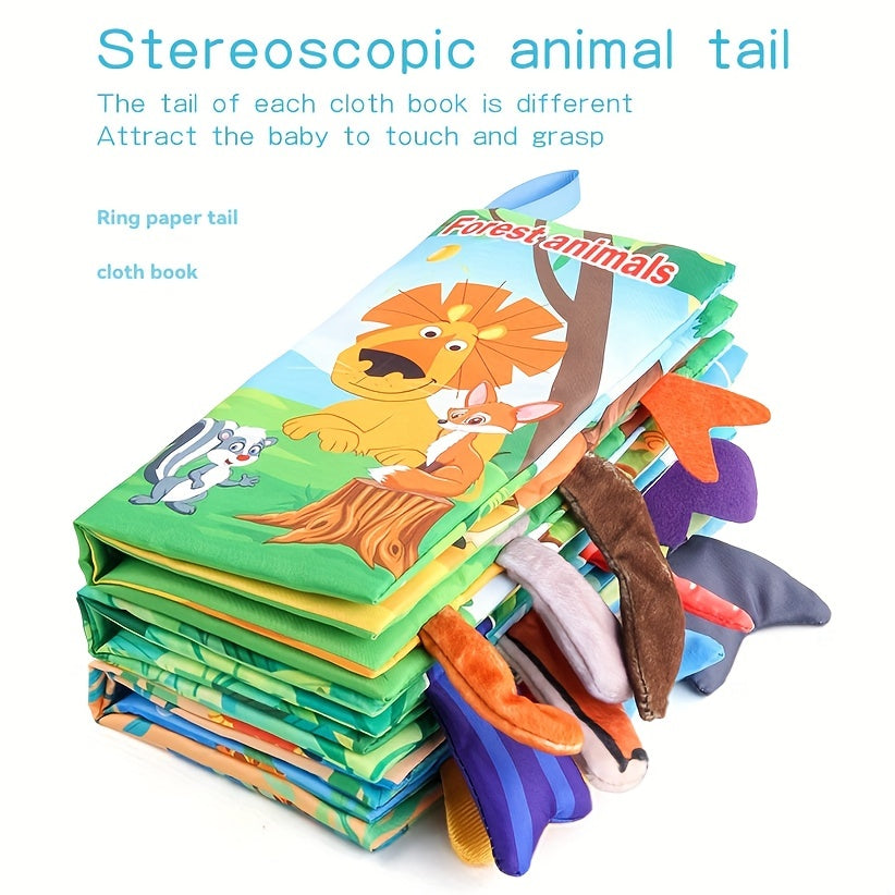 Diikamiiok Colorful Cloth Books for Young Children - Interactive Learning with Cartoon Animal Tails, Soft Fabric, Ages 12-72 months, Educational Toys