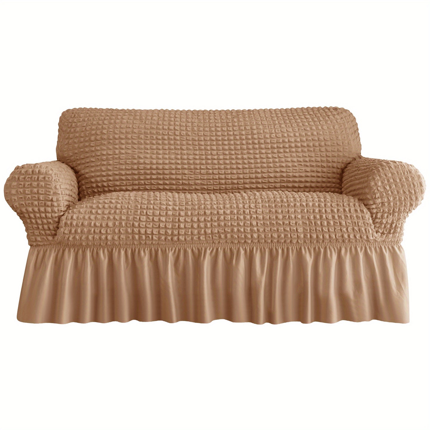 Seersucker sofa slipcover with skirt, non-slip, for home decor protection.