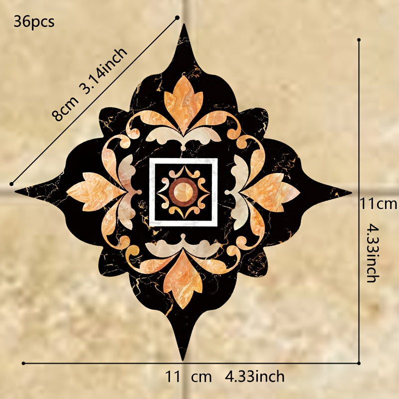Набор из 36 наклеек на плитку в стиле бохо — самоклеящиеся, водостойкие наклейки для полов в гостиной, кухне и ванной комнате — квадратные, размером 11,0 см, легко наносятся для украшения дома.
